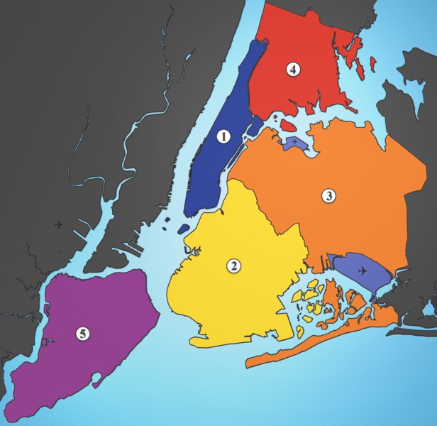 new york map brooklyn. The Five Boroughs of New York
