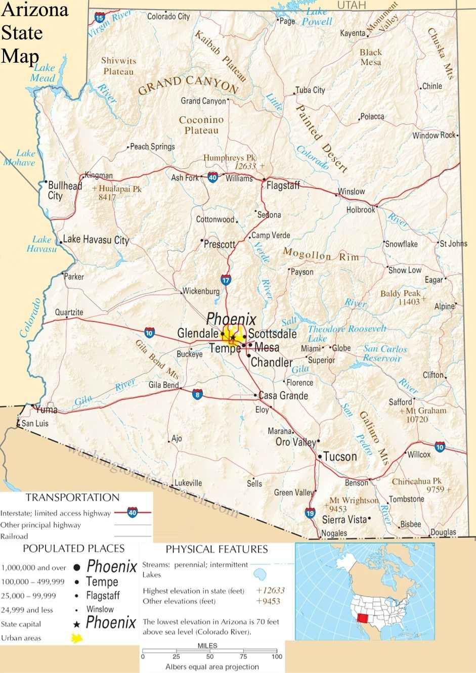 A large detailed map of Arizona State