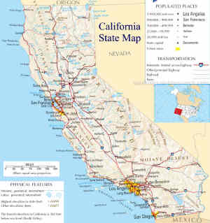A large map of California State USA