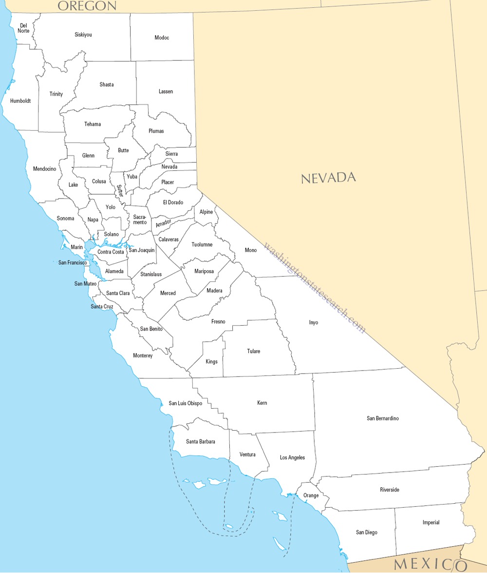 A large detailed California State County Map