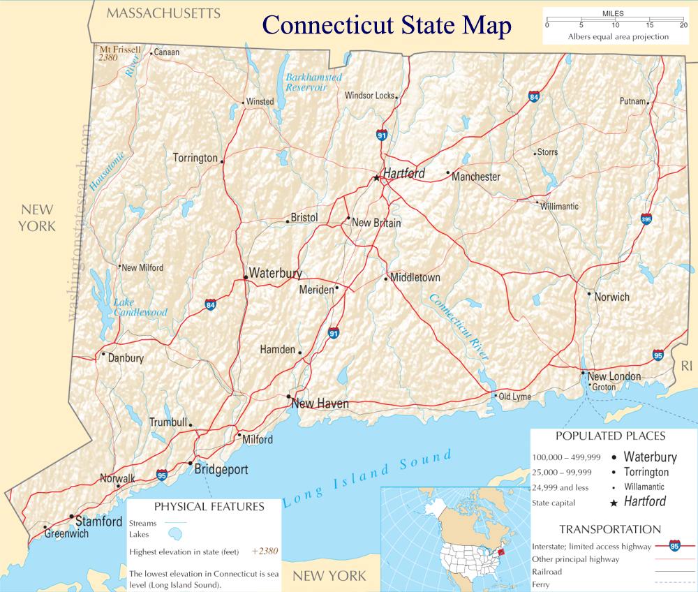 A large detailed map of Connecticut State