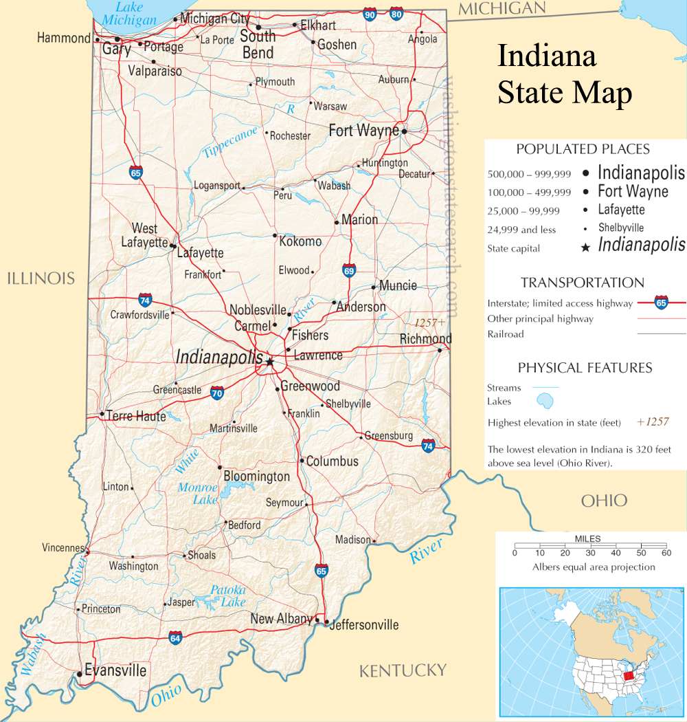 A large detailed map of Indiana State.