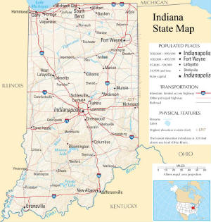 A large map of Indiana State USA