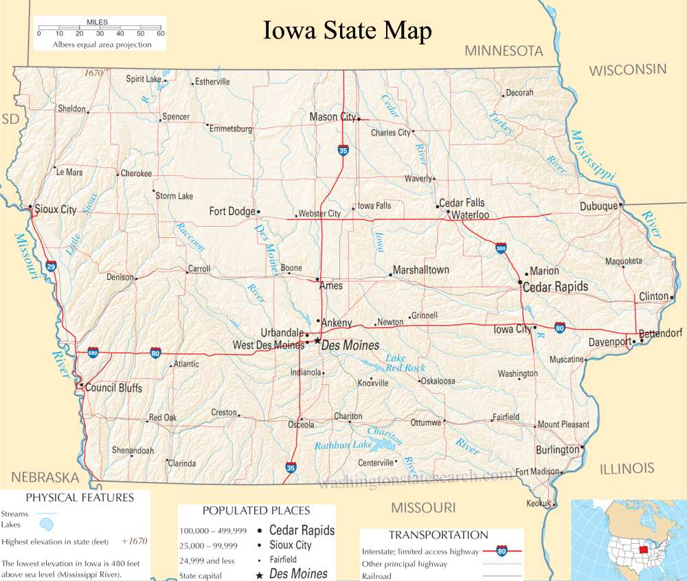A large detailed map of Iowa State
