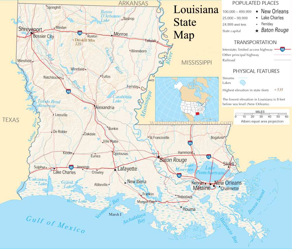 A large detailed map of Louisiana State