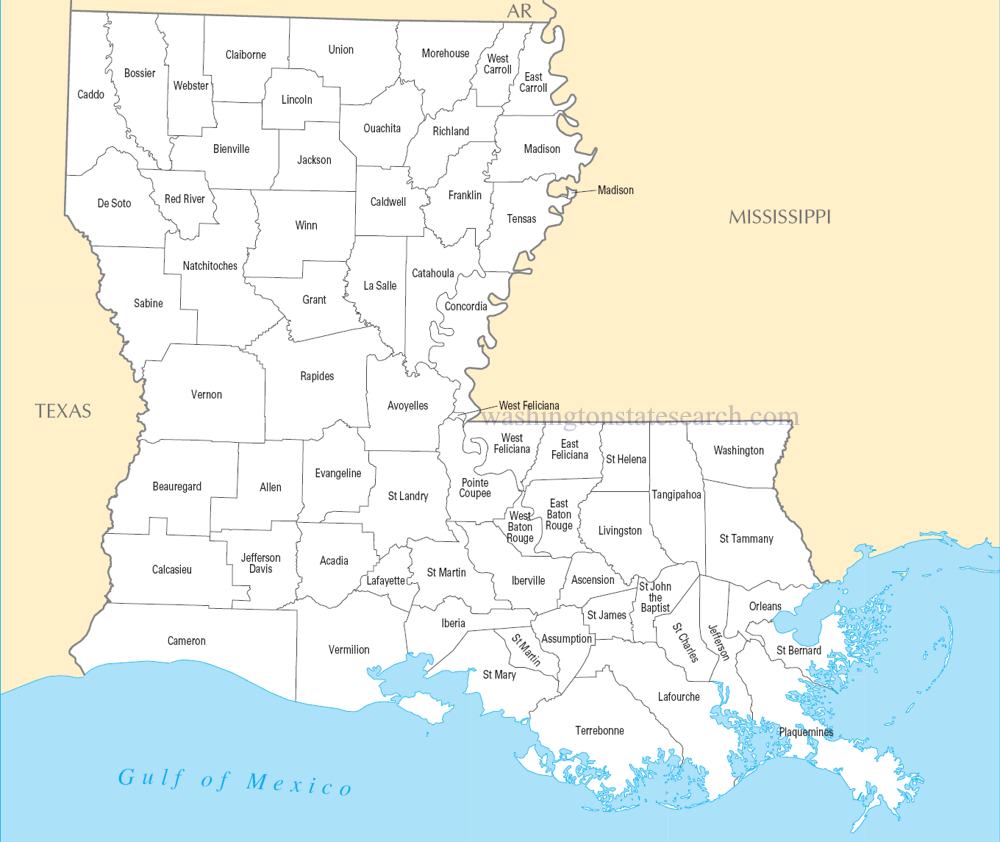 A large detailed Louisiana State County Map