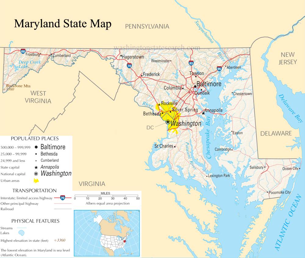 A large detailed map of Maryland State