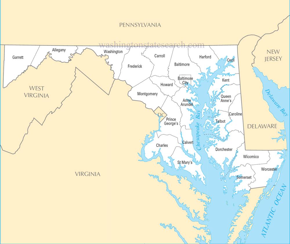 A large detailed Maryland State County Map