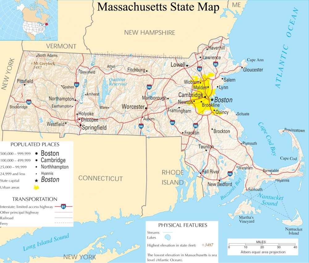 A large detailed map of Massachusetts State
