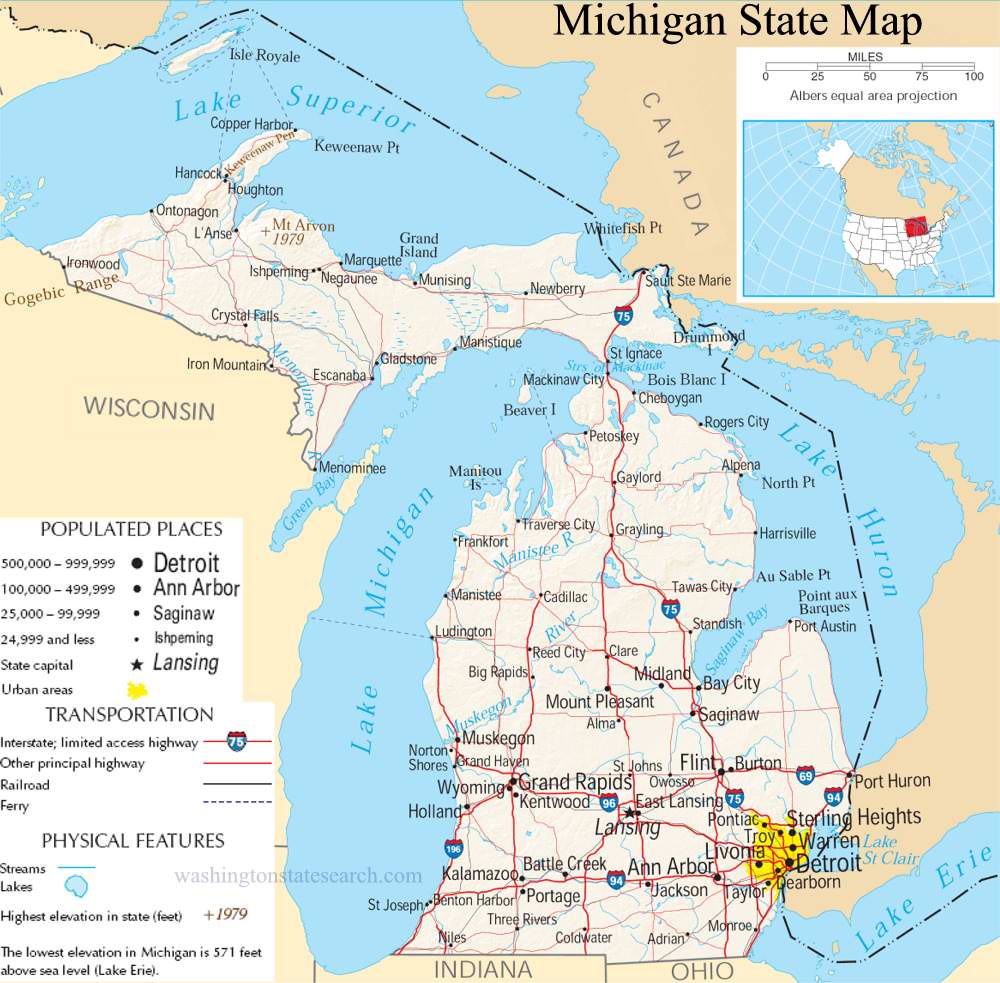 A large detailed map of Michigan State