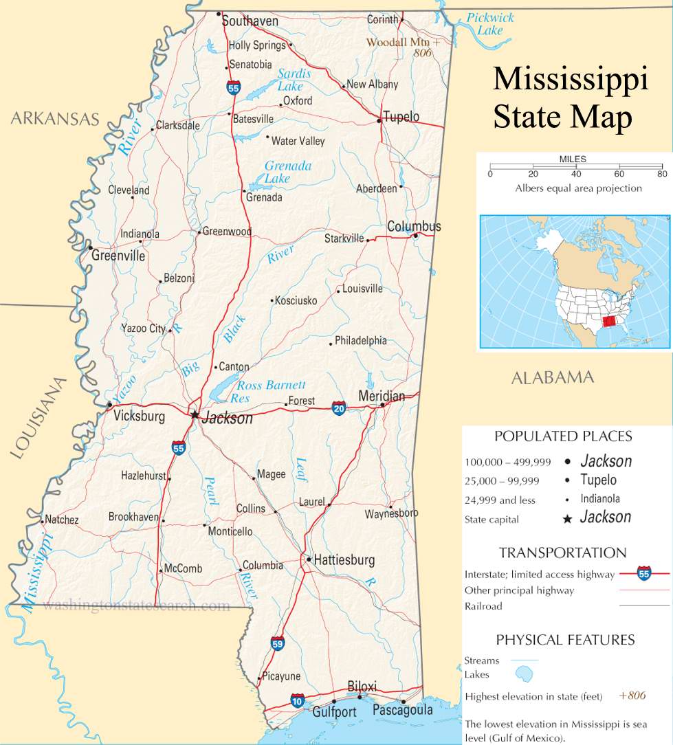 A large detailed map of Mississippi State