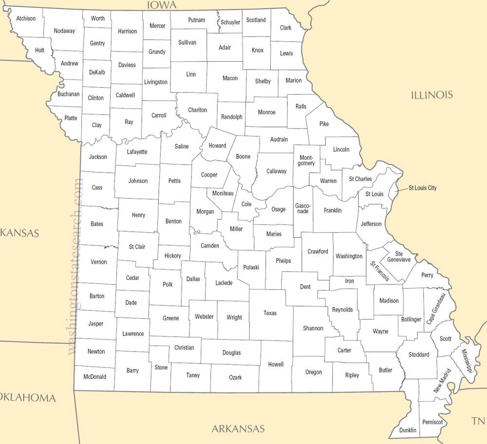 A large detailed Missouri State County Map