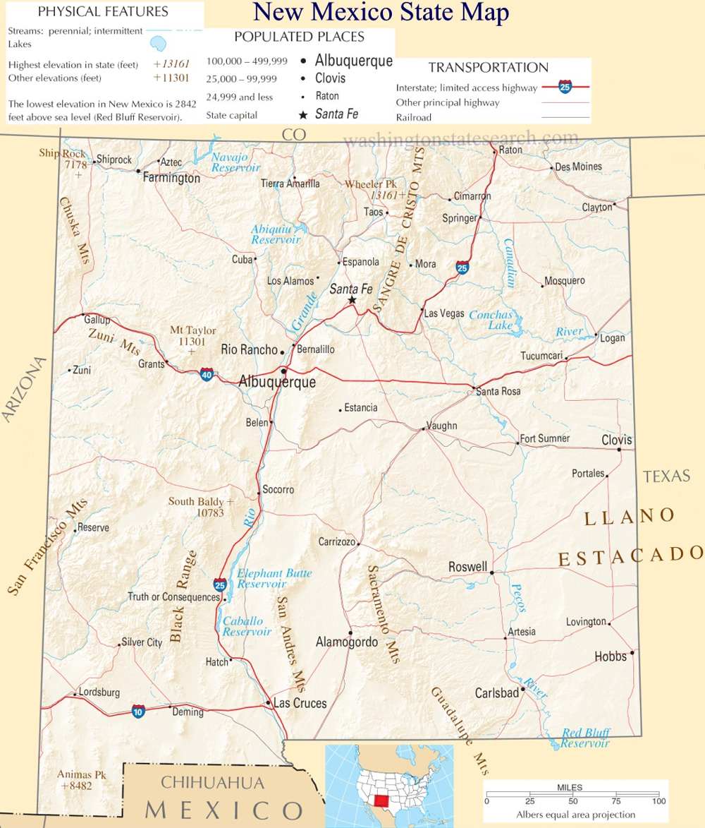 A large detailed map of New Mexico State