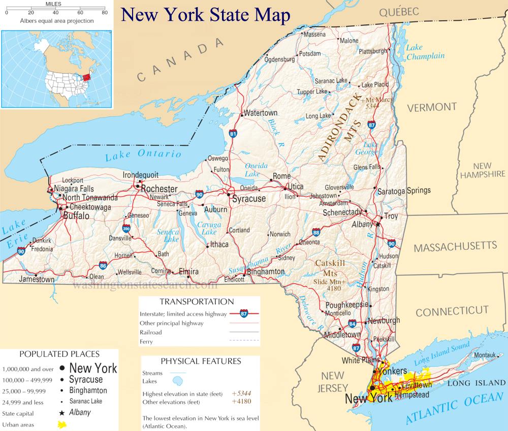 A large detailed map of New York State.