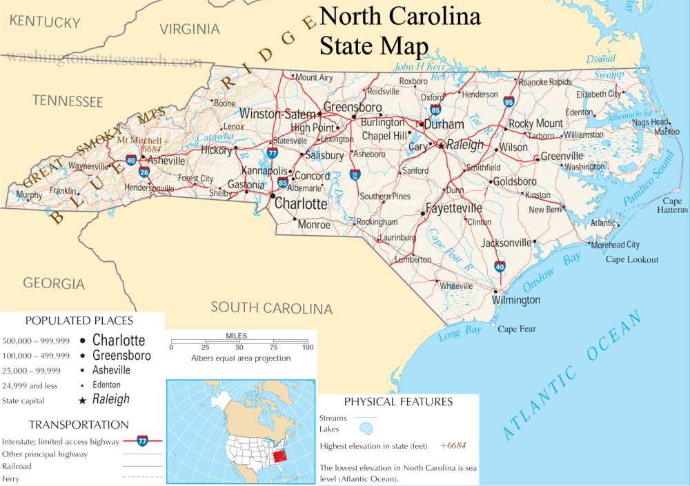 A large detailed map of North Carolina State