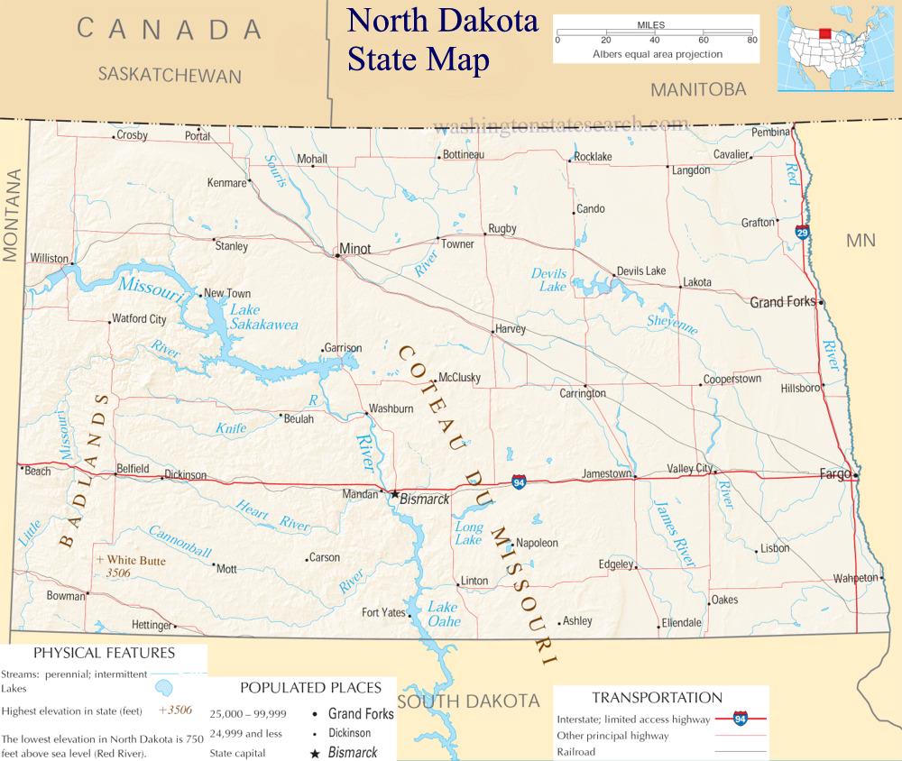 A large detailed map of North Dakota State