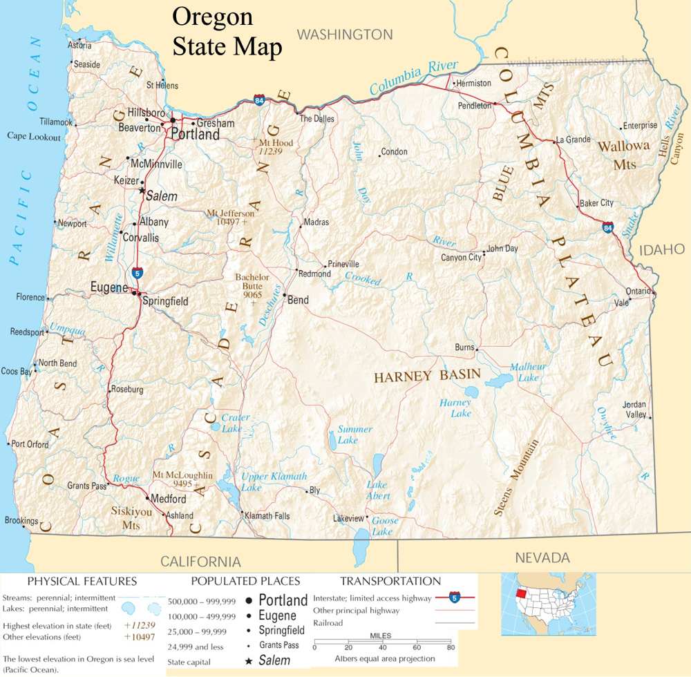 A large detailed map of Oregon State