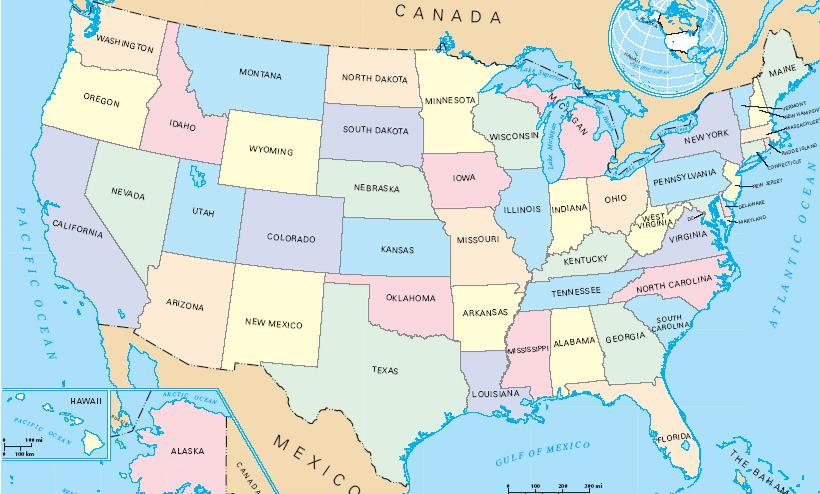 A map of The United States of America