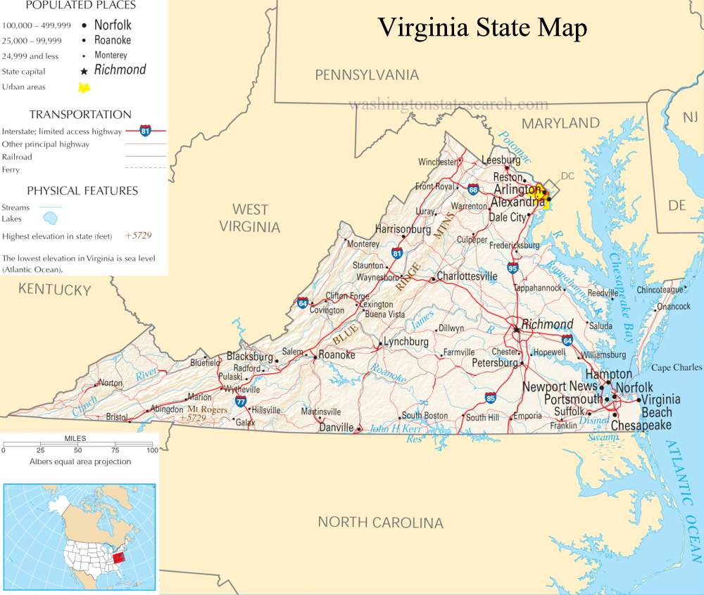 A large detailed map of Virginia State