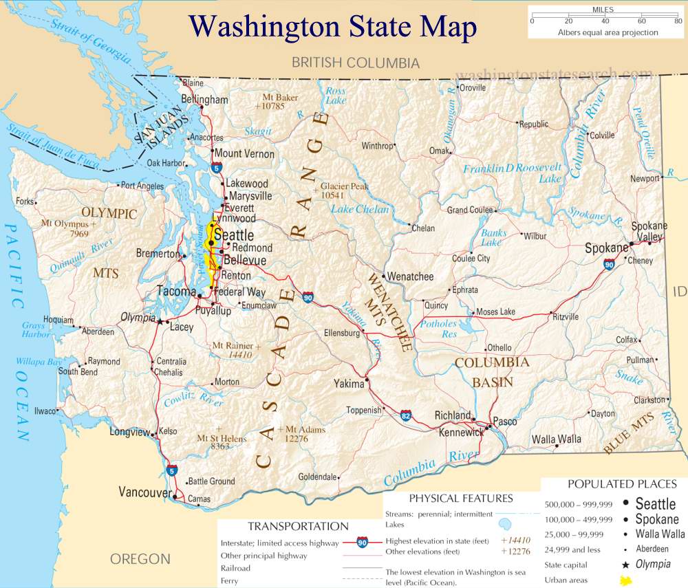A large detailed map of Washington State