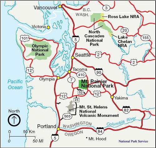Mount Rainier National Park Map - Washington State