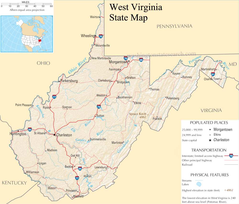 A large detailed map of West Virginia State