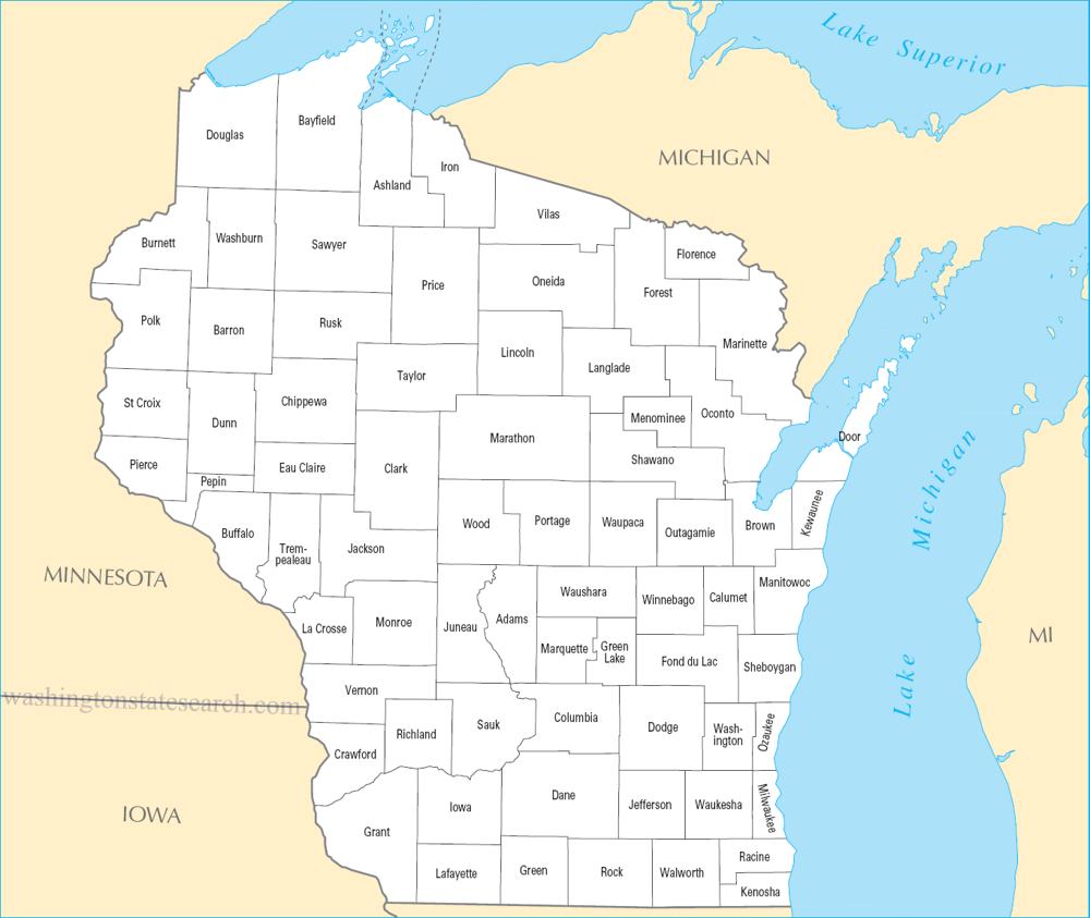 A large detailed Wisconsin State County Map