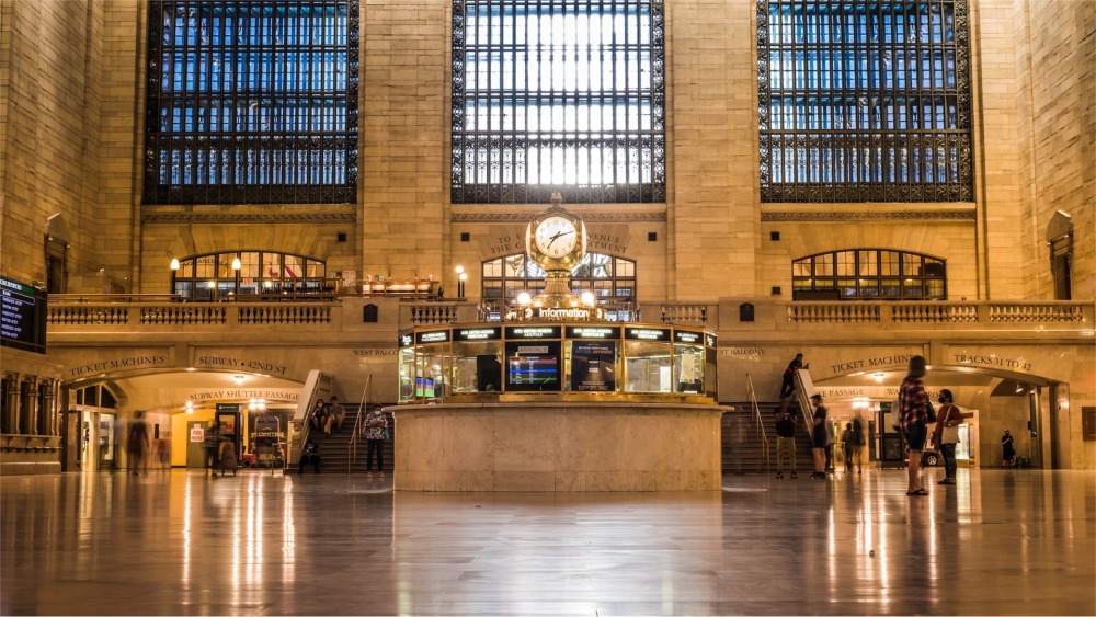 The four-sided clock and information kiosk in the main concourse of Grand Central Terminal, New York City ny nyc