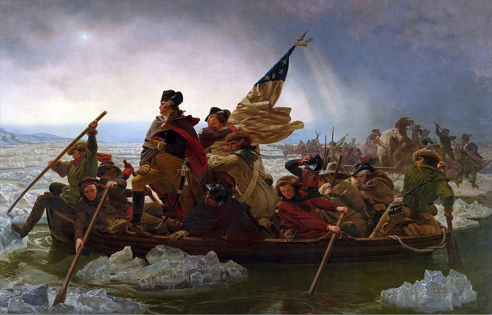 This painting commemorates General George Washington's crossing of the Delaware River with the Continental Army on the night of December 25–26, 1776, during the American Revolutionary War.