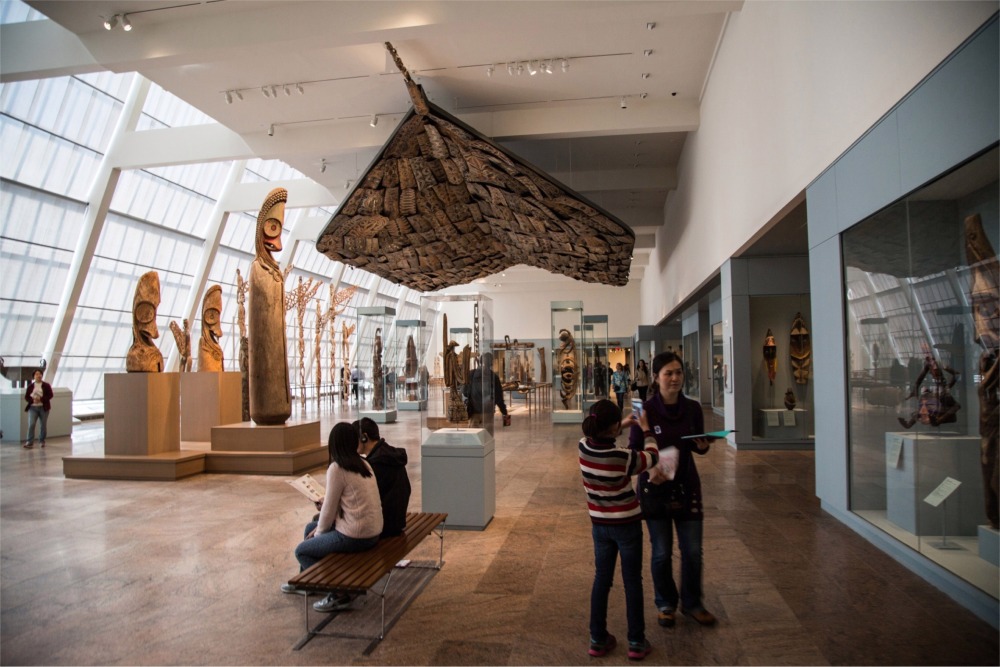 This photograph shows Oceanic Art in The Michael C. Rockefeller Wing at the Metropolitan Museum of Art in New York City.