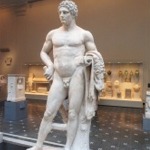 This photograph shows a marble statue of a youthful Hercules A.D. 69–96 at the Metropolitan Museum of Art in New York City.