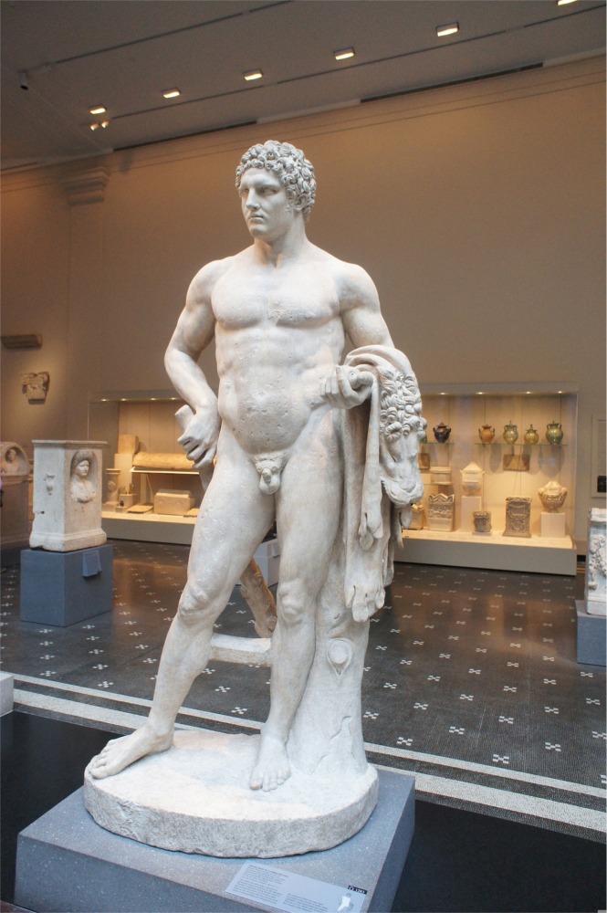 This photograph shows a marble statue of a youthful Hercules A.D. 69–96 at the Metropolitan Museum of Art in New York City.