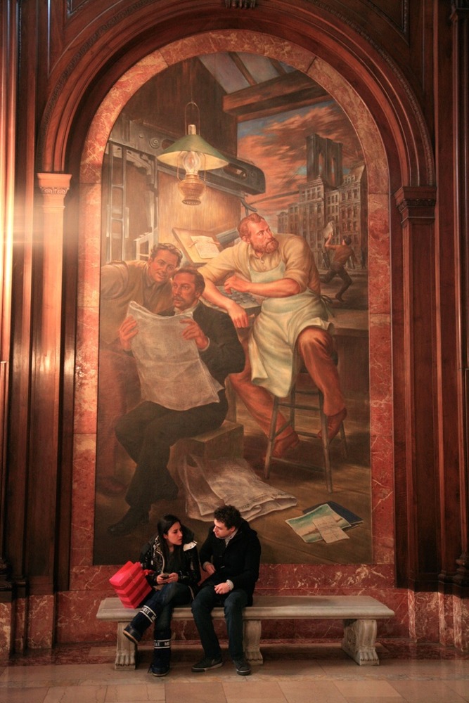 The Linotype-Mergenthaler and Whitelaw Reid (New York Herald Tribune) Mural. The mural is in the McGraw Rotunda in the New York Public Library.