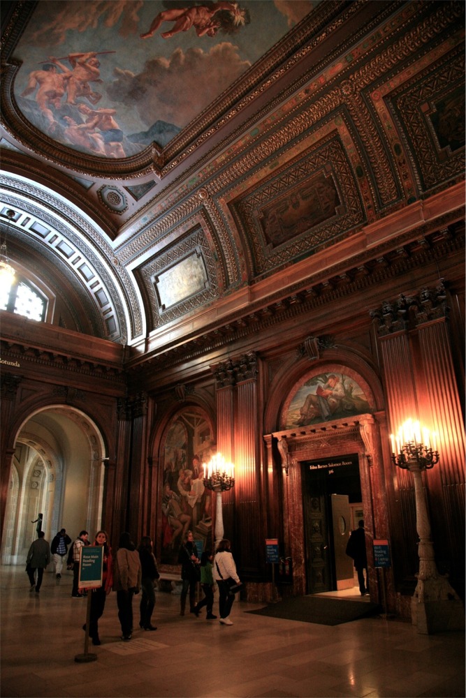 The McGraw Rotunda in the New York Public Library in all of its resplendent glory - attractive and impressive through being richly colorful or sumptuous.