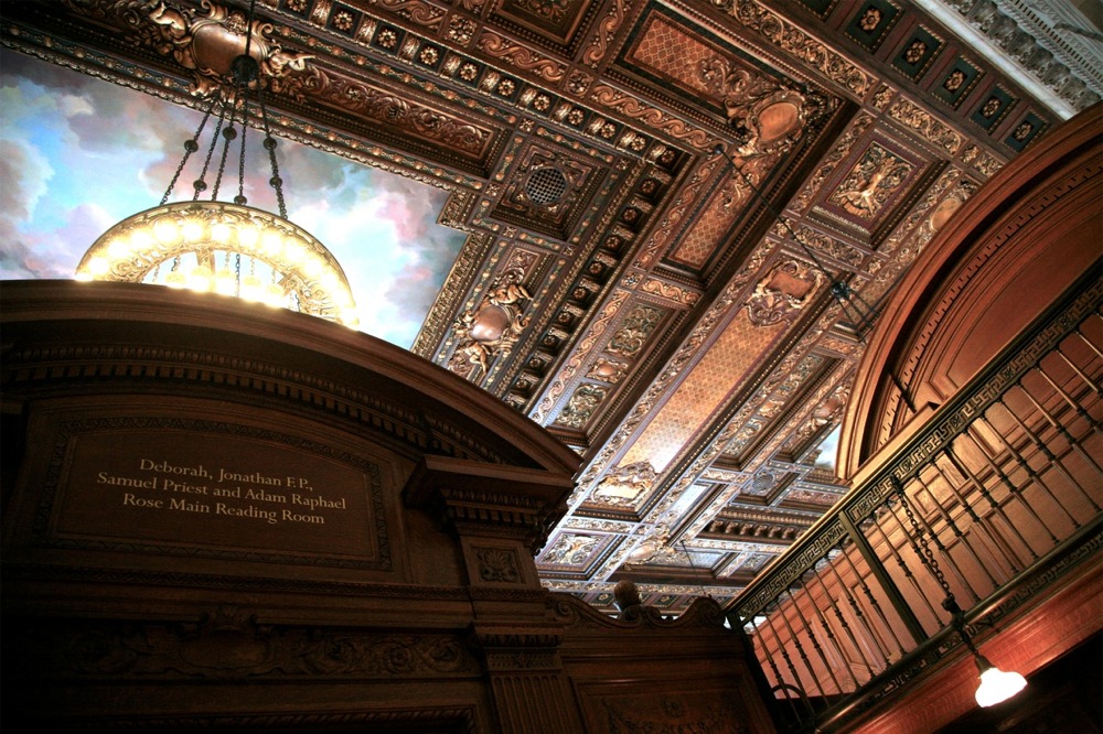 I believe this image is of the foyer or entrance to the Rose Main Reading Room. Most photos of the Rose Main Reading Room show the South Hall — the actual reading room.