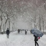 Snowing in Central Park, Manhattan, New York City.