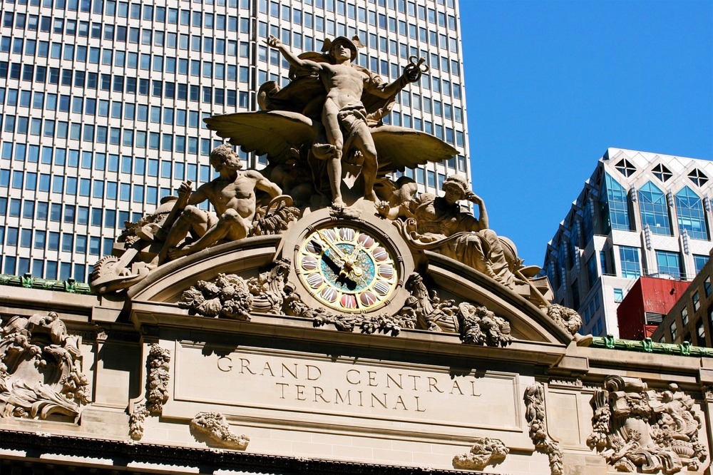 The Glory of Commerce Statue and the Tiffany Clock atop Grand Central Terminal, New York