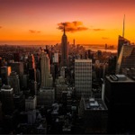 Manhattan Cityscape at Sunset, New York City.